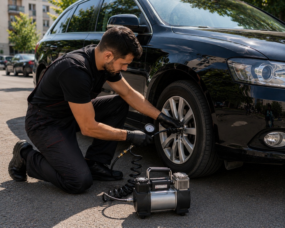 Подкачать шины компрессором — автоуслуга A-EL
